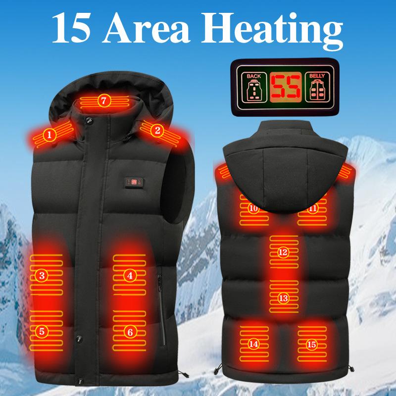 Мужской USB Электрический Жилет с Интеллектуальным Подогревом в Пятнадцати Зонах с Дисплеем.
