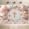2D Pink Floral Cross Backdrop, First Communion Girl Party Photo Background