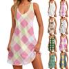 Women's Casual Striped (Gradient) Printed Summer Bohemian Beach Dress With Pockets V-Neck Vest Dress