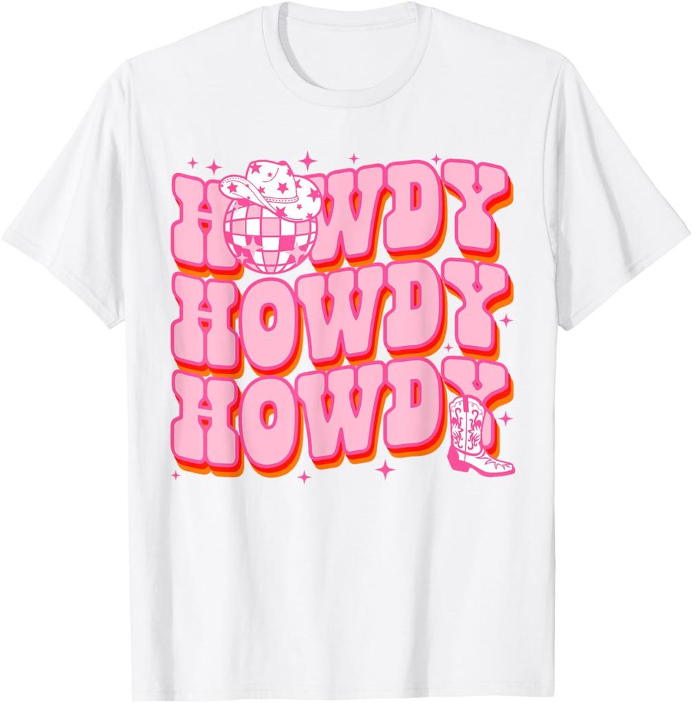 Howdy Southern Western Girl Country Rodeo Pink Disco Cowgirl T-Shirt