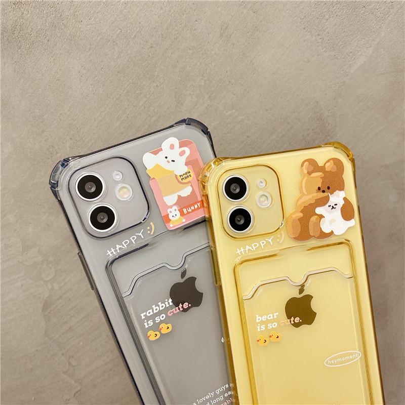 Чехол-кошелек для телефона с милым медведем и мультяшным кроликом, держатель для карт, для Iphone 11 12 13 Pro Xs Max Xr 7 8 Plus, мягкий противоударный чехол из ТПУ