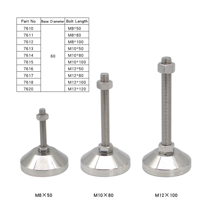 china supplier odm ss304 rohs 7616 60P m12 *50/80/100/120mm fixed level feet for cabinets m6 m8 m10 m12 m16
