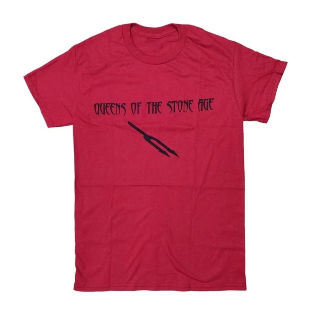 Хлопковая футболка с принтом трезубца Queens of The Stone Age Стон-рок Уличная мода Харадзюку Круглый вырез Мужская Женская Свободный Повседневный Оверсайз Топ Летний Новый Футболка