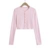Spring new style six-button textured round-neck long-sleeve women's casual short knitted cardigan