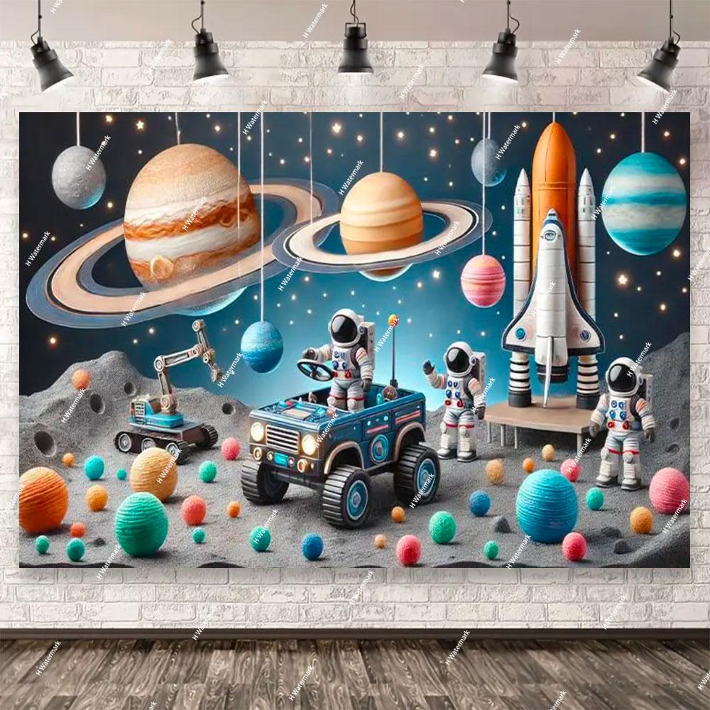 Space Astronaut Birthday Party Background Banner Custom Decoration Rocket Theme Photography Boy Birthday Gift Photo Studio Prop