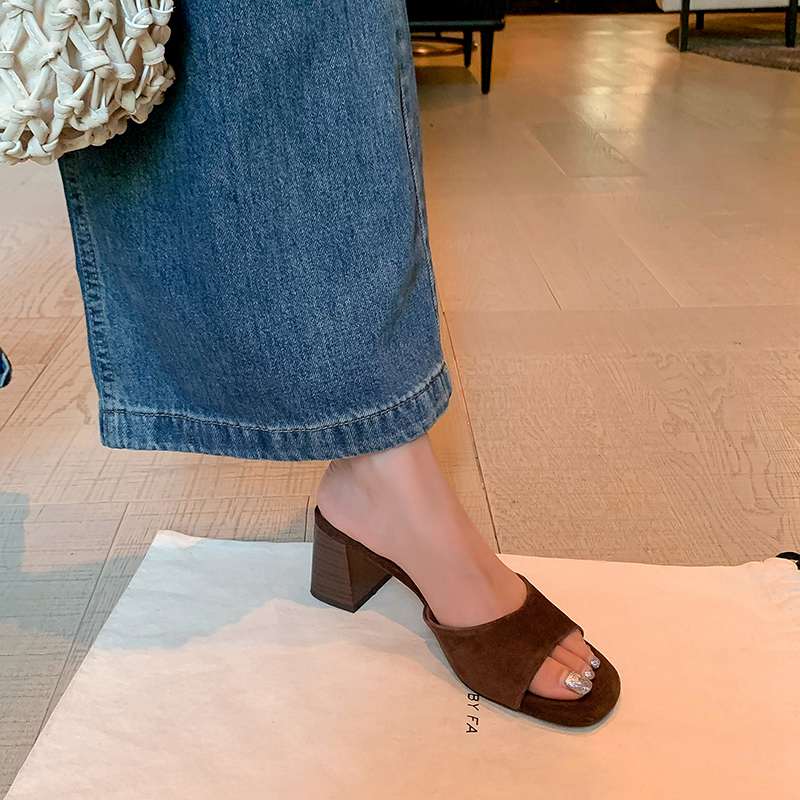 Krazing Pot Мюли из овчины и замши, летние, размер 40, уличные тапочки, шлепанцы, толстые высокие каблуки, женские сандалии с открытым носком