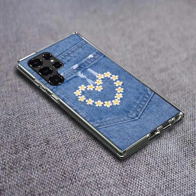 Джинсовый Ковбойский Деним с принтом Прозрачный Чехол для Телефона для Samsung Galaxy S21 Plus S24 S23 S20 FE S22 S26 Ultra S25 Edge TPU Capa Чехлы Cov