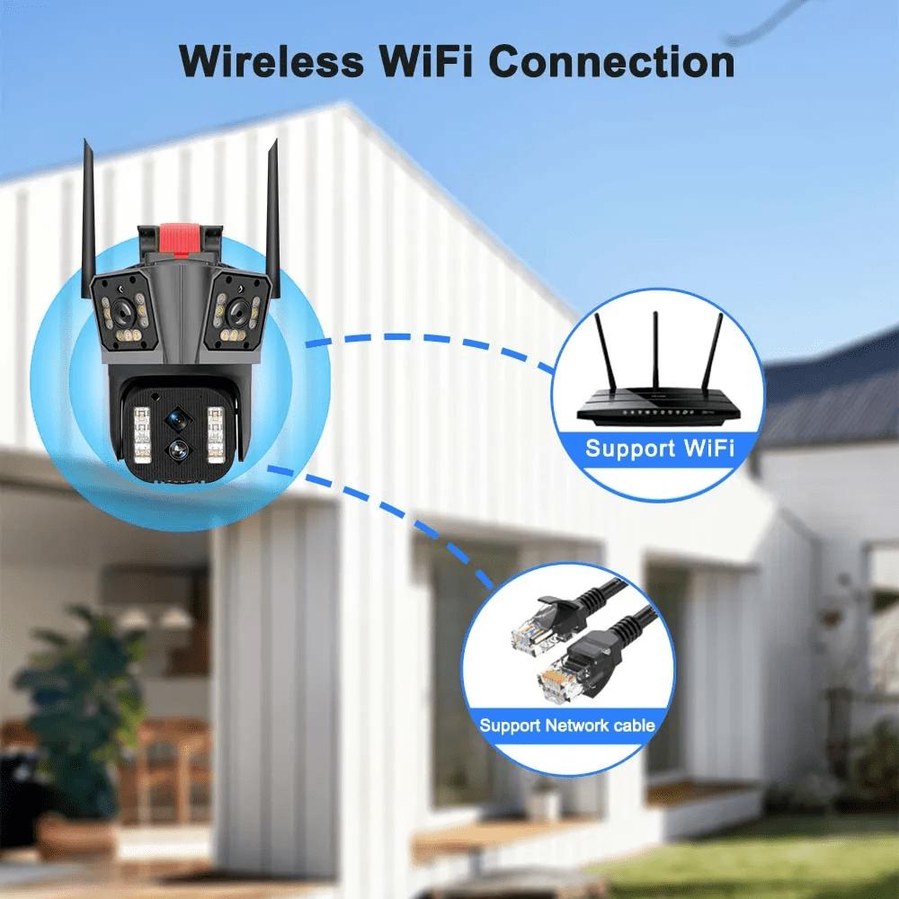 IPC360 Домашнее приложение 16MP 8K Камера безопасности 4 объектива 10-кратный зум 3 экрана Wi-Fi PTZ-камера Двустороннее аудио Автоматическое отслеживание цвета Ночное видение