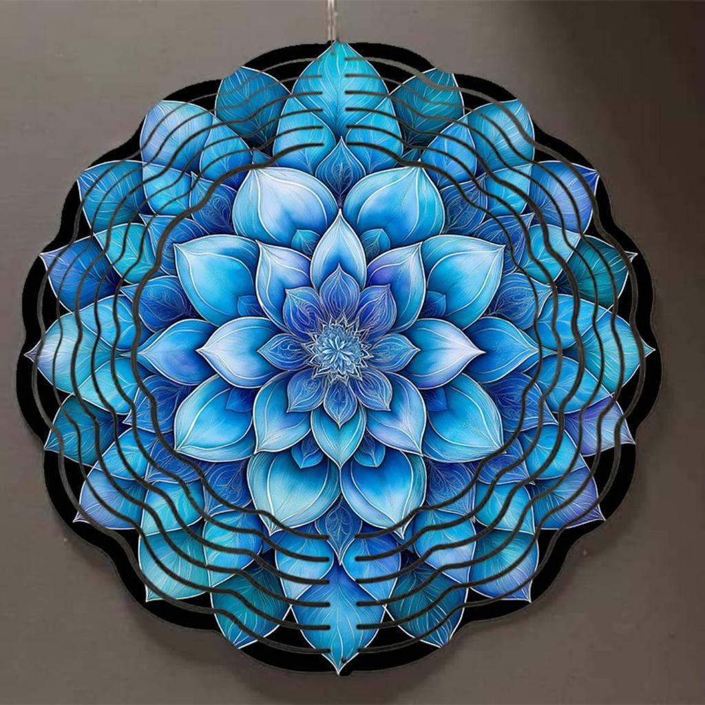 1pc 10-Inch Hanging Wind Chime, Mandala Flower Theme Pattern, with 360° Rotating Hook Art Wind Chime