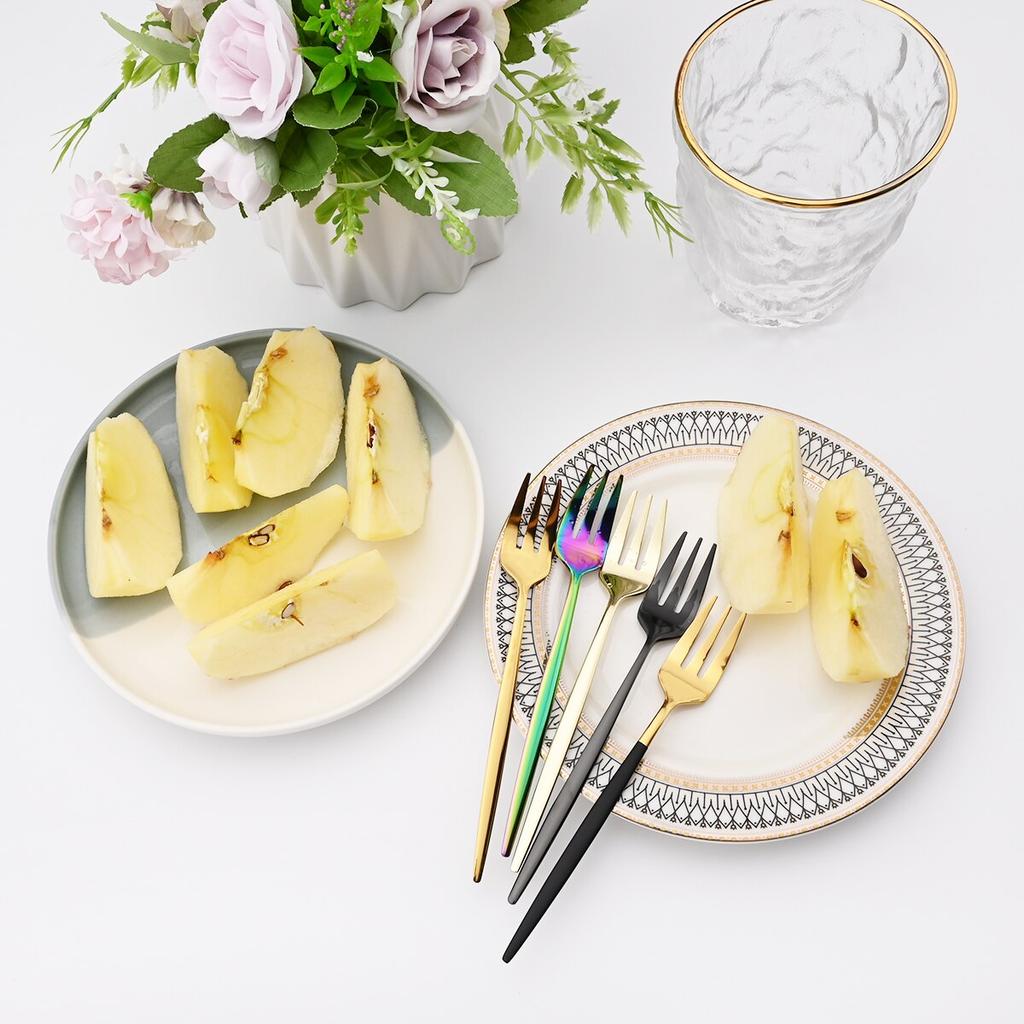 6Pcs/Set Tea Cake Snack Fork Dinnerware Cutlery Colorful Fork Set Mirror Stainless Steel Tableware Dessert Fruit Fork Silverware