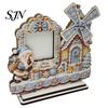 Christmas Photo Storage 2D Gingerbread House Wooden Frame, Spinning Windmill Picture Home Decoration Desktop Holder for Fireplace Table Decor Family