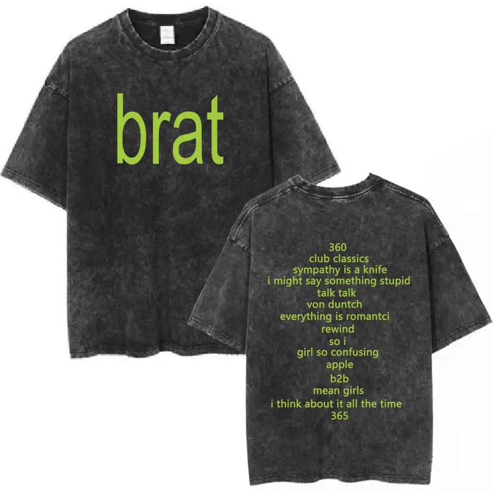 Charli Xcx Brat  Arena Tour Washed T Shirts Men Women Fashion Pop Music Tshirts Cotton Vintage Tshirt Oversized Streetwear