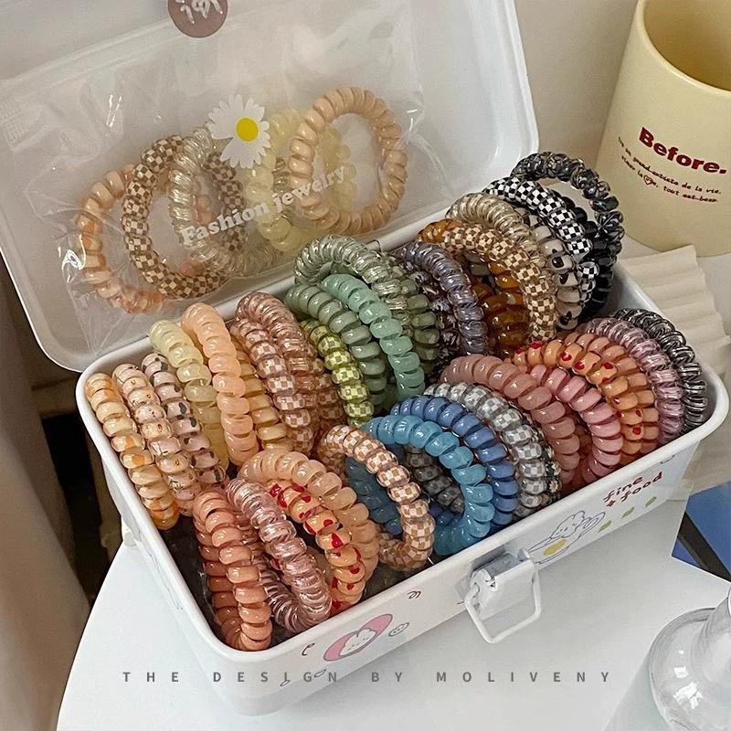 5PCS Fashion Hair Ropes Telephone Line Wire Elastic Hairband Tie Ponytail Holder Rubber Bands Casual Scrunchie Hair Accessories