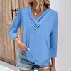 Womens 3/4 Sleeve Daily Weekend V Neck Casual Printed Tshirts Loose Fit Pleated Tees Button Down Shirts