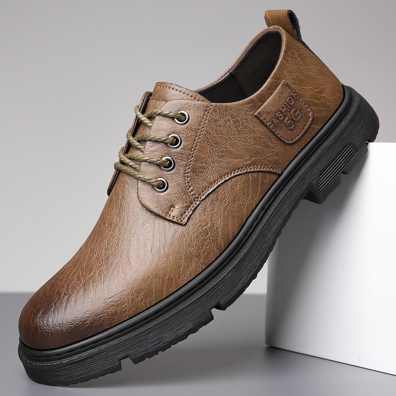 Модная весенне-осенняя обувь карго с большой головой для мужчин, однотонная, для отдыха, для вождения, мужская обувь на мягкой подошве, деловая, с круглым носком, кожаная обувь для мужчин