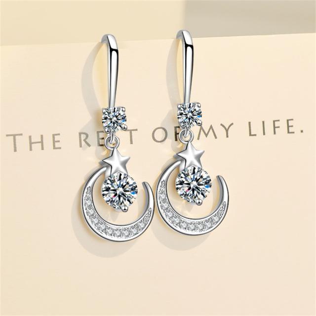 New 925 Sterling Silver Women Ear Hook Earrings Pendant Fashion High Quality Fashion A Pair Star Myth Moon Earring Jewelry Gift