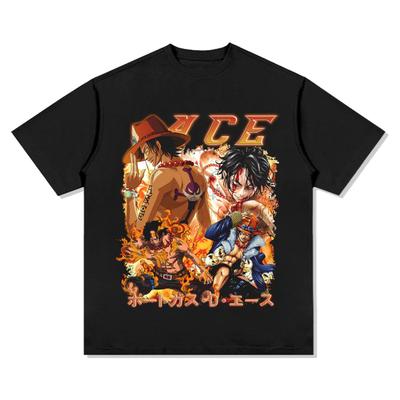 Футболка One Piece Портгас Д. Эйс Мужская Женская Уличная Мода 100% Хлопок Дышащая Повседневная Свободный Крой Короткий Рукав Круглый Вырез С Принтом