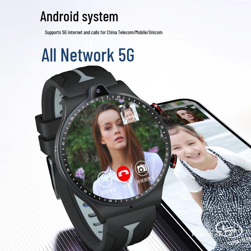 Android 5G Смарт-часы с круглым циферблатом, вставляемой SIM-картой, WiFi, Многофункциональные, Черные.