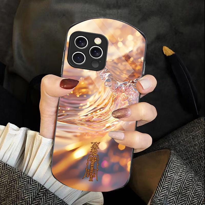 Порошок Золотого Лотоса Для IPhone 16 Pro Max 11 12 Mini 13 14 P Lus 15 Plus 7 8 Se 2020 X Xs Эллиптический Закаленный Стеклянный Чехол Для Телефона