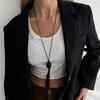 SHIXIN New Trendy Black Acrylic Geometry Pendant Necklace Women Simple Rope Chain Long Tassel Sweater Chain Fashion Jewelry Gift