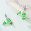 925 Silver Green St Patricks Clover Pendant DIY Charm Beads for  Bangle Charms Bracelet Women Jewelry