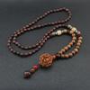 Vintage Lucky Gift Party Ethnic Jewelry Mala Wood Bead Nepal Necklace Horn Fish Pendant Buddhist