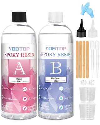 Жидкая смола YOBTOP, Двухкомпонентная жидкая смола, Большая емкость 948 мл/32 унции, Эпоксидная смола, Твердый тип, Высокая прозрачность, Без пузырьков, Не желтеет, Для поделок DIY