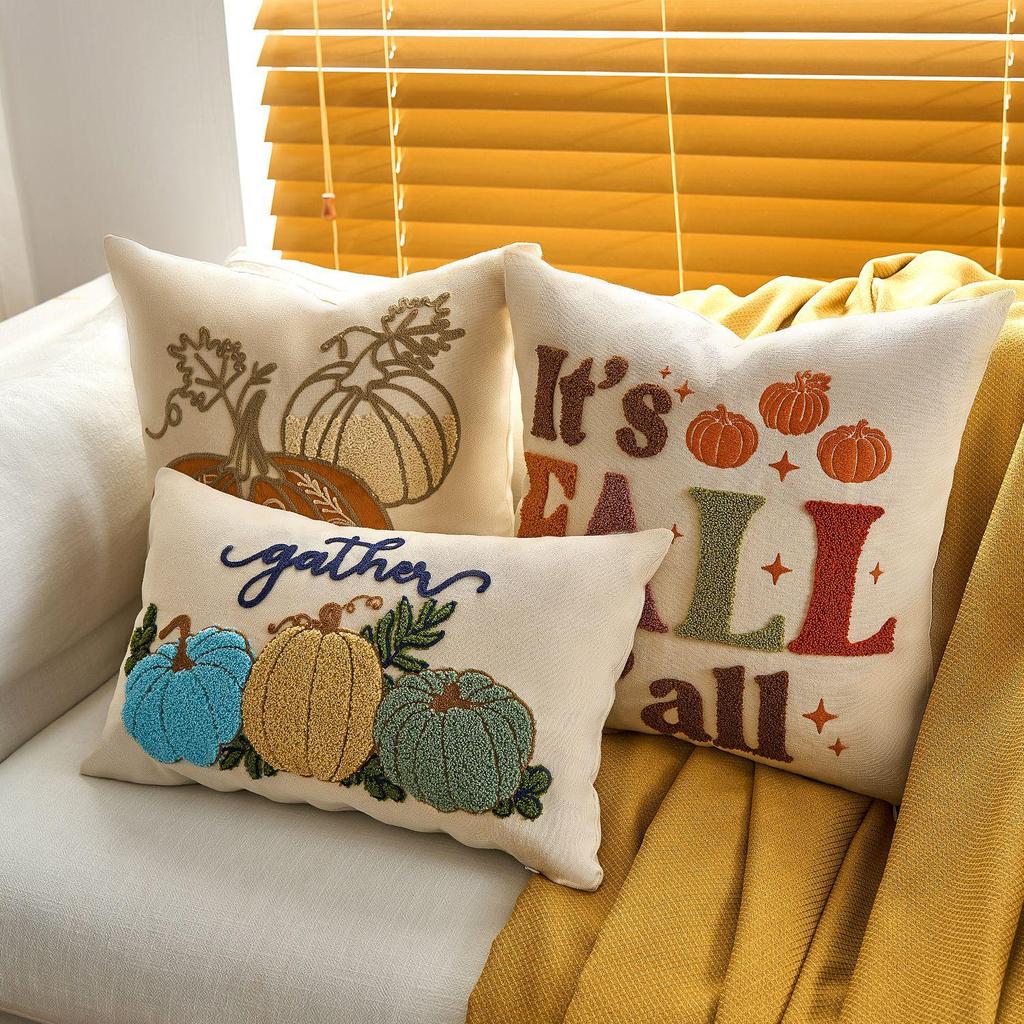 Осенняя наволочка с кленовым листом и тыквой для декора на День благодарения и Хэллоуин