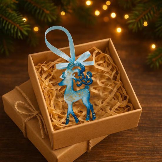 Рождественские украшения из смолы ручной работы Синий и золотой олень Снежинка Украшение для рождественской елки с подвесными лентами Винтажный праздничный сувенир