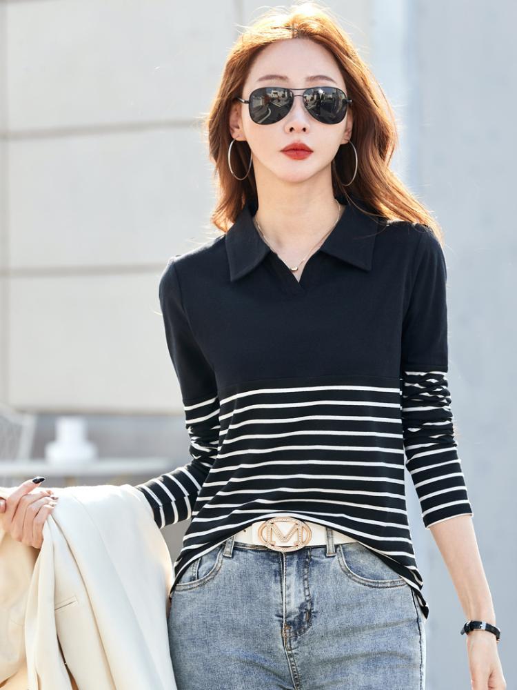 Рубашка поло женская с длинным рукавом из хлопка, повседневная женская одежда для гольфа, весна-лето, женские топы, футболки, модные полосатые футболки