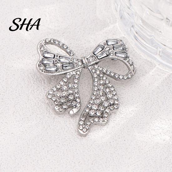 Women Jewelry Sparkling Rhinestone Bow Brooch, Mini Bowknot Shaped Lapel Vintage Badge Pin, Clothing Accessory for Girls Brooch Pin