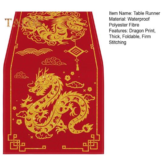New Year Table Runner Dragon Print Thick Foldable Firm Stitching Sequin Happy Chinese New Year Table Decoration Protection Anti-scalding Holiday