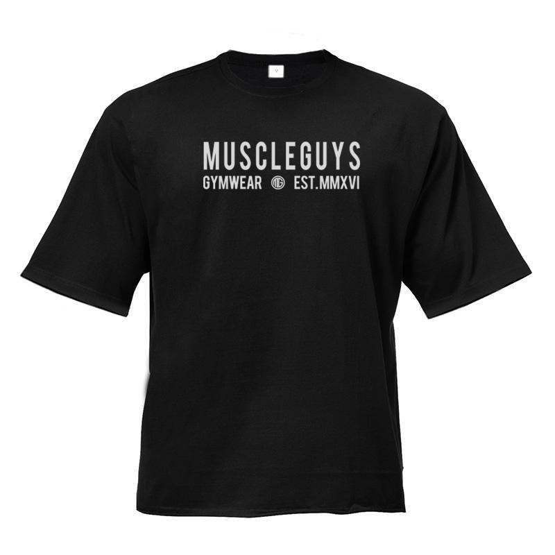 Muscleguys Мужская футболка большого размера с заниженным плечом и коротким рукавом для фитнеса, свободные топы для спортзала