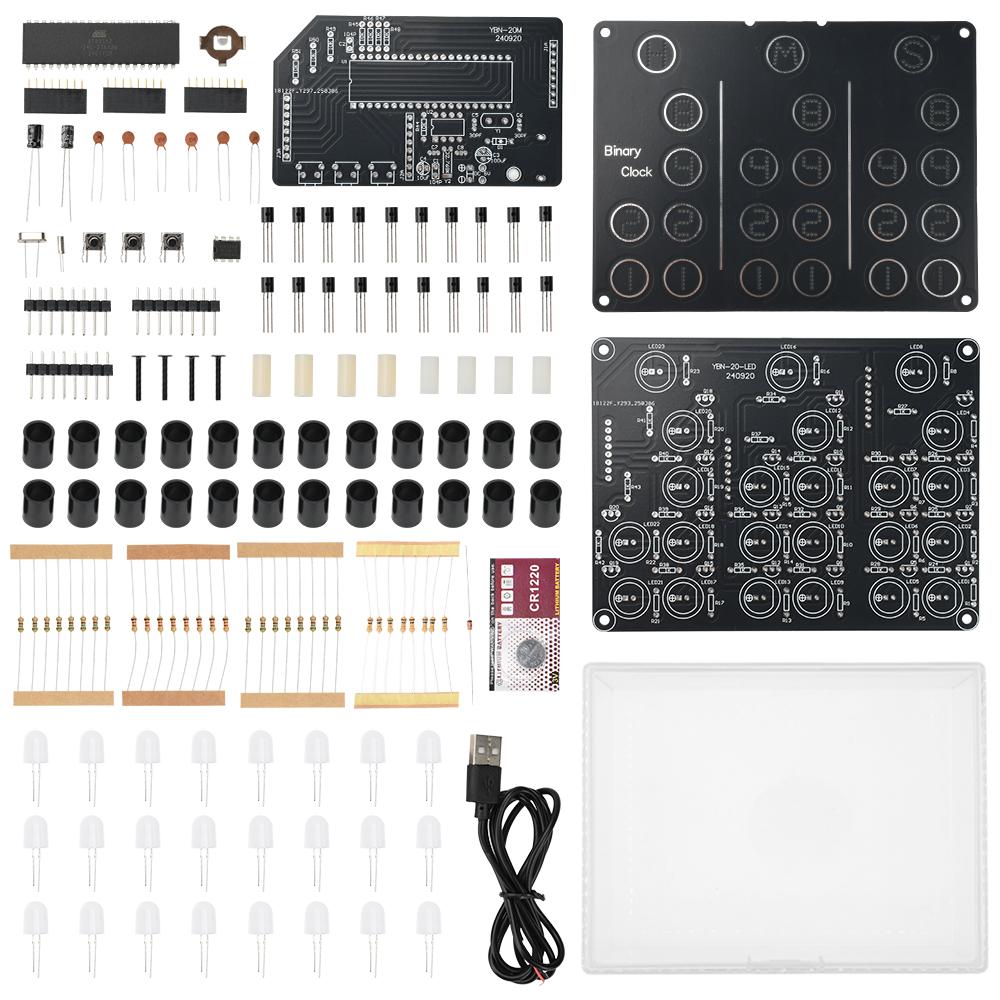 4-Digit Electronic Clock DIY Kits Binary LED Clock Soldering Practice DIY Kit Desktop Creative Alarm Clock with Acrylic Shell