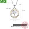 Blaike Vivid White Fire Opal Circle &Life Tree Pendants Solid S925 Sterling Silver Hollow Birthstone Clavicle Necklace Women