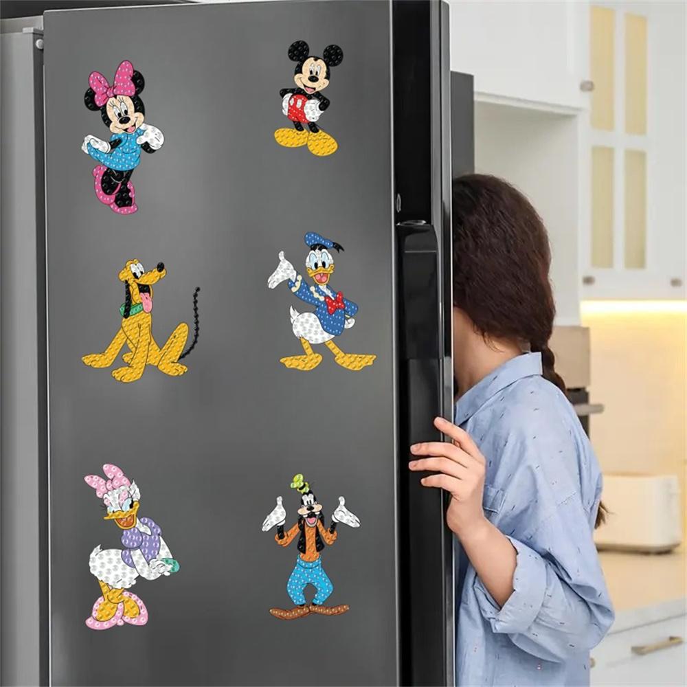 6Pcs Cartoon Characters Series Diamond Art Fridge Magnet Diamond Painting Refrigerator Magnet DIY Fridge Stickers for Fridge Whiteboards