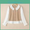 Vonda Lapel Splice Women Neck Long Sleeve Casual Autumn Spring Blouse Shirts