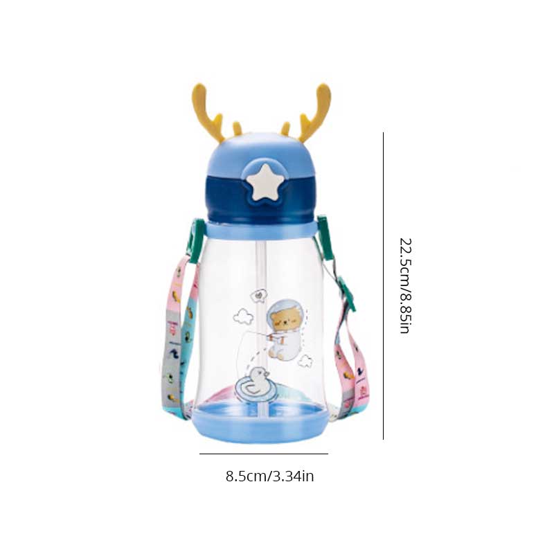 1pc 600ml Kids Water Sippy Cup Antler Creative Cartoon Baby Cups with Straws Leakproof Water Bottles Outdoor Childrens Cup