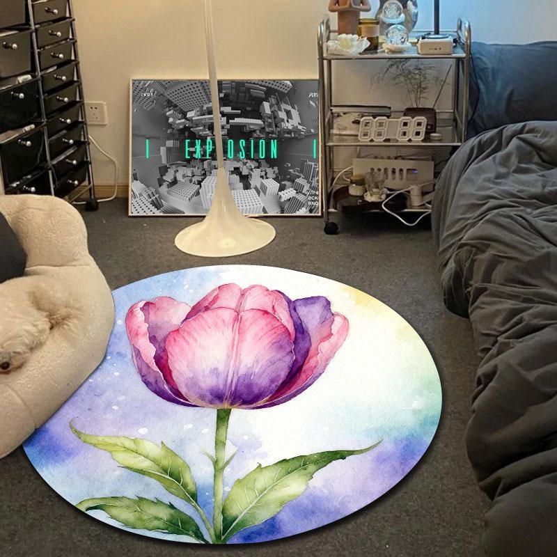 Playful Round Gothic Multicolor Carpet, Non-Slip Floor Mat for Dining Room