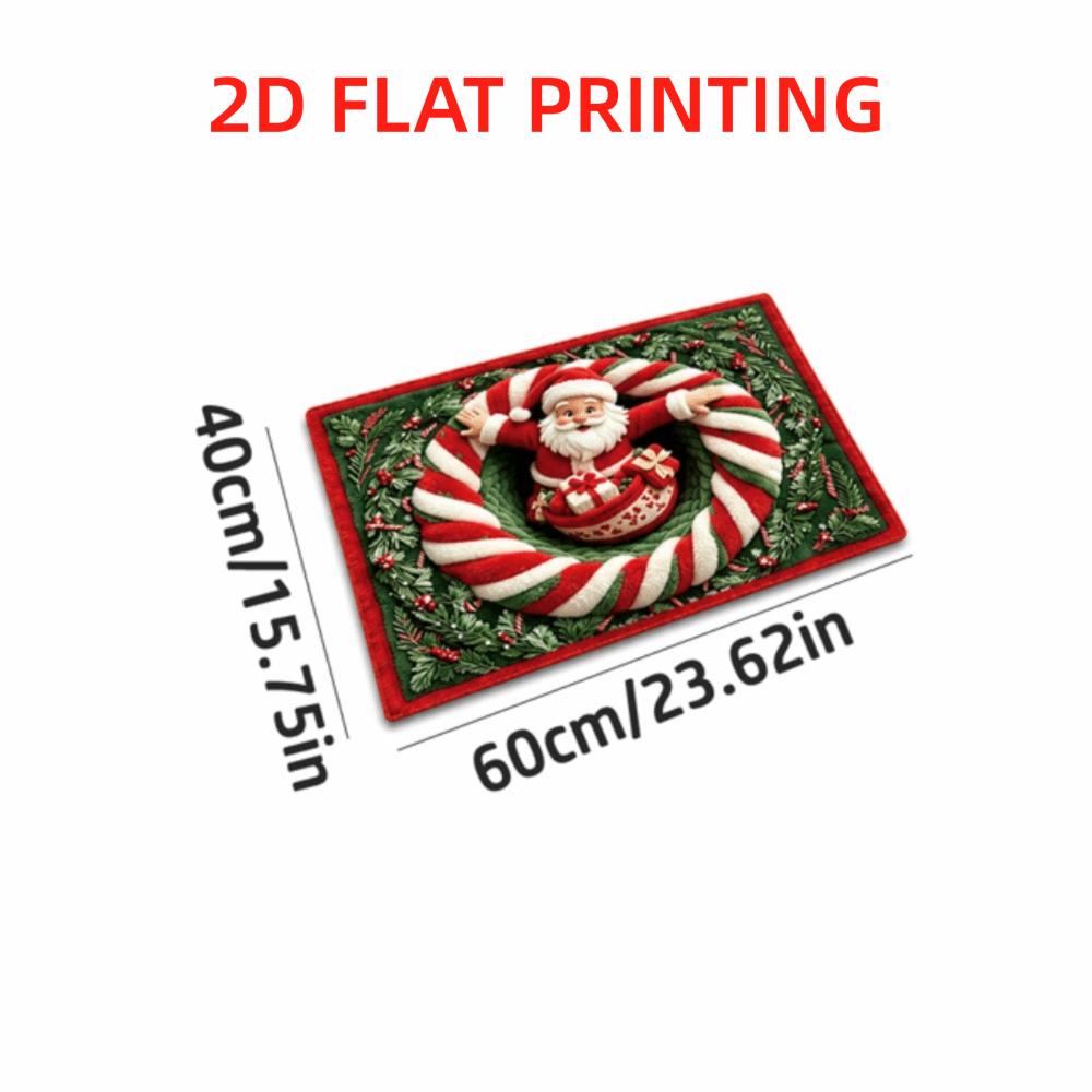 2D Flat Santa Door Mat Faux Cashmere Christmas Bath Mat Decorative Floor Rug Christmas Home Decor