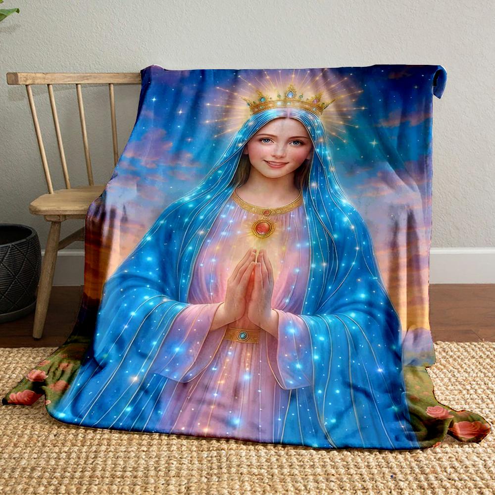 Holy Woman in Blue with Crown BlanketFlannel blanket for bedroom, living room, sofa, and nap