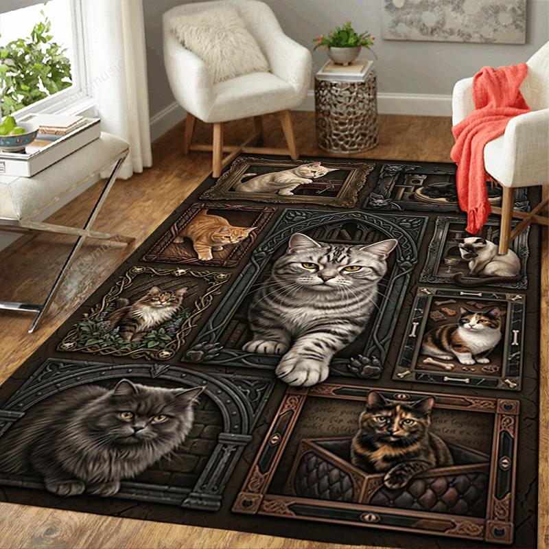 Feline Portraits Gallery Pattern Rug Floor Mat for Living Room or Bedroom Soft and Comfortable Carpet a Gift for Birthday and Holiday.