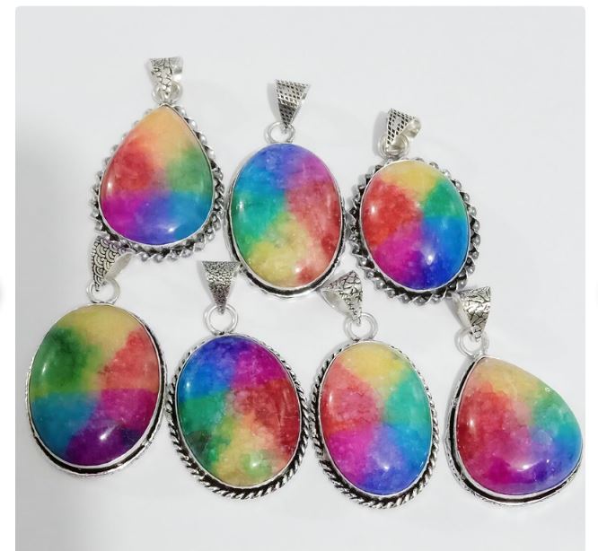 Rainbow Solar Quartz Gemstone 925 Sterling Silver Plated Handmade 5 PCs Fancy Pendants Jewelry SEN-169