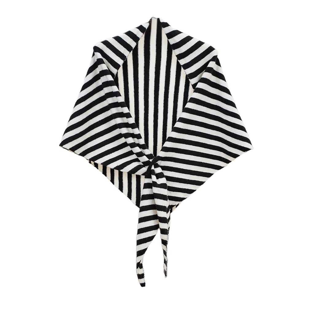 Women's Fashionable Striped Print Knitted Shawl Wool Open Collar Shoulder Top Shawl Scarf