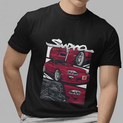 Уличная одежда Toyota Supra JDM Спортивный автомобиль Графическая Черная Повседневная Мужская Футболка Топ