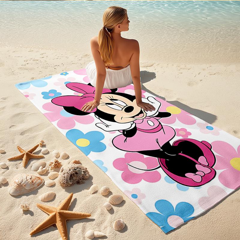 1Pc Minnie Mouse Floral Adventure Beach Towel, Quick Dry, Multi-Use for Beach Pool Gym Yoga Home Travel, Christmas, Halloween, Xmas Gift M928795