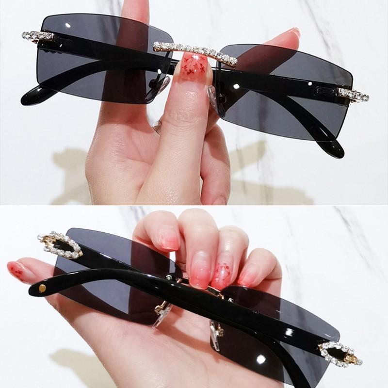 New Lady Small Rimless Square Diamonds Sunglasses Women Brand Fashion Rhinestone Gradient Rectangle Sun Glasses Female Uv400