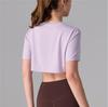 Off-the-button crew neck short-sleeved dance yoga T-shirt loose fitness top Lyocell breathable short blouse women