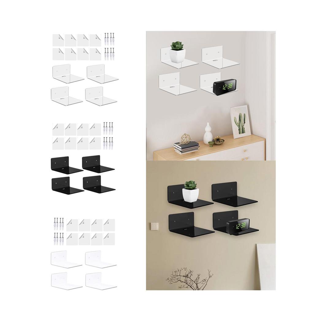 4x Wall Mounted Shelves,Hanging Rack Board Organizer,Acrylic Shelves,Small Shelves,for Bedroom