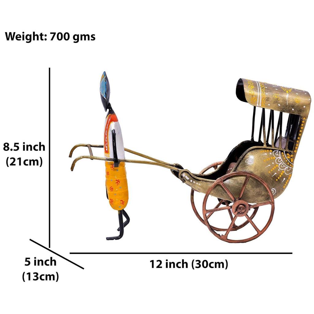 Handcrafted Iron Rickshaw Showpiece - Vintage Tabletop Rajasthani Hand Painted Decor for Home and Office, 12 Inchesc